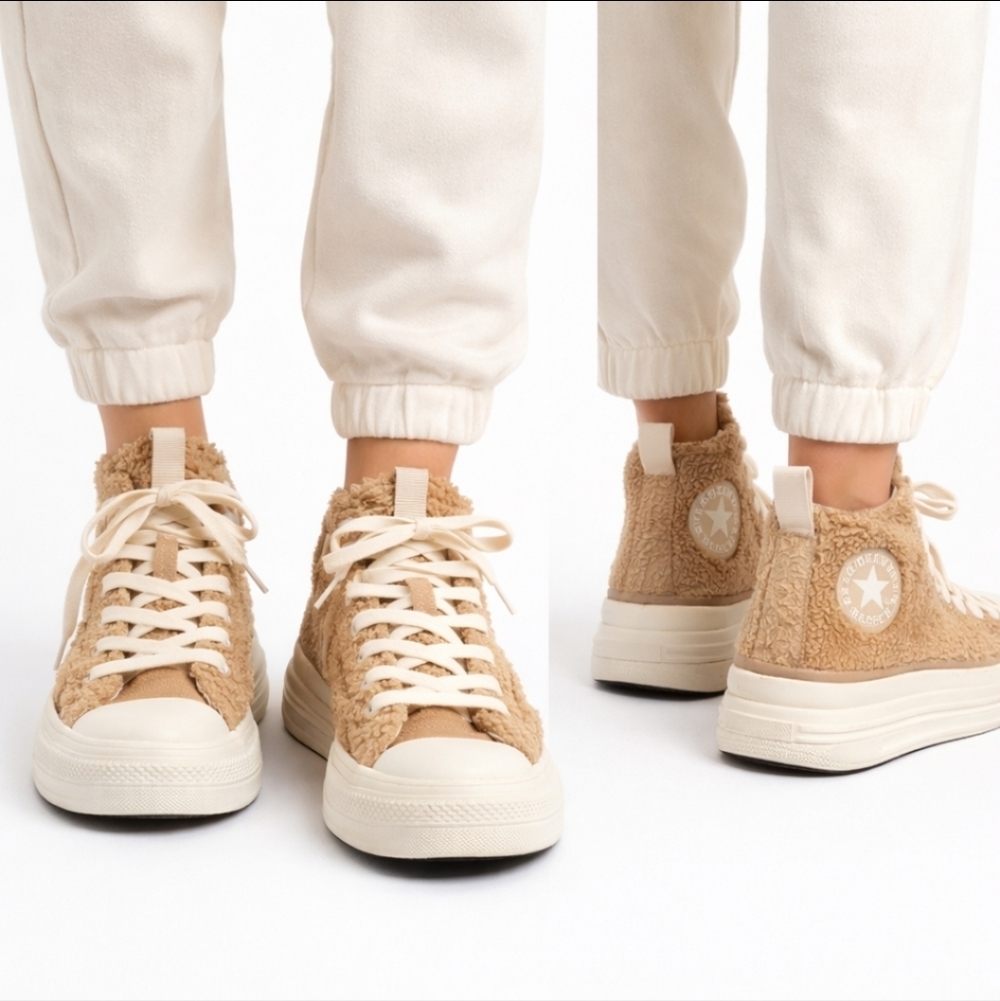 CONVERSE Chuck Taylor All Star Teddy Sherpa Platform High Tops Size 6.5